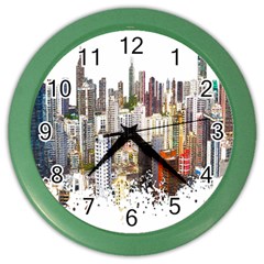 Hong Kong Skyline Watercolor Painting Poster Color Wall Clock by Sudhe