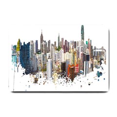 Hong Kong Skyline Watercolor Painting Poster Small Doormat  by Sudhe