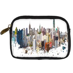 Hong Kong Skyline Watercolor Painting Poster Digital Camera Leather Case by Sudhe