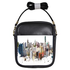 Hong Kong Skyline Watercolor Painting Poster Girls Sling Bag by Sudhe