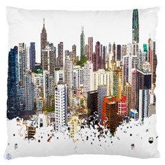 Hong Kong Skyline Watercolor Painting Poster Large Cushion Case (one Side) by Sudhe