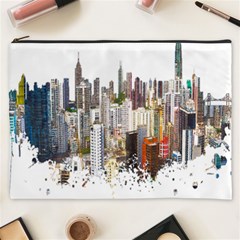 Hong Kong Skyline Watercolor Painting Poster Cosmetic Bag (xxxl) by Sudhe