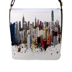 Hong Kong Skyline Watercolor Painting Poster Flap Closure Messenger Bag (l) by Sudhe