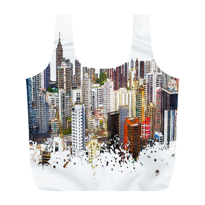 Hong Kong Skyline Watercolor Painting Poster Full Print Recycle Bag (L)