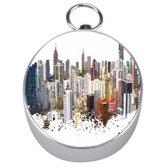 Hong Kong Skyline Watercolor Painting Poster Silver Compasses by Sudhe