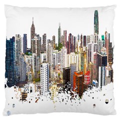 Hong Kong Skyline Watercolor Painting Poster Standard Flano Cushion Case (two Sides) by Sudhe