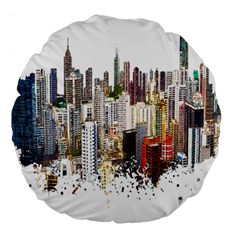 Hong Kong Skyline Watercolor Painting Poster Large 18  Premium Flano Round Cushions by Sudhe