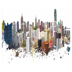 Hong Kong Skyline Watercolor Painting Poster Double Sided Flano Blanket (medium)  by Sudhe