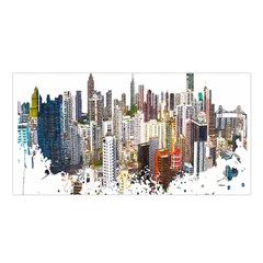 Hong Kong Skyline Watercolor Painting Poster Satin Shawl by Sudhe