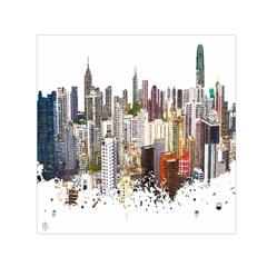 Hong Kong Skyline Watercolor Painting Poster Small Satin Scarf (square) by Sudhe