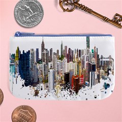 Hong Kong Skyline Watercolor Painting Poster Large Coin Purse by Sudhe