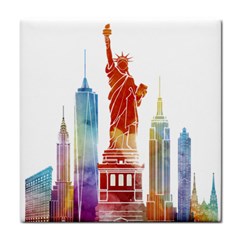 New York City Poster Watercolor Painting Illustrat Tile Coasters by Sudhe