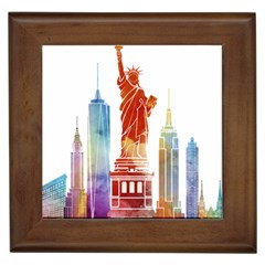 New York City Poster Watercolor Painting Illustrat Framed Tiles by Sudhe