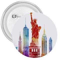 New York City Poster Watercolor Painting Illustrat 3  Buttons by Sudhe