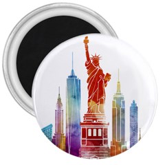 New York City Poster Watercolor Painting Illustrat 3  Magnets by Sudhe