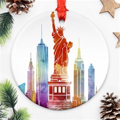 New York City Poster Watercolor Painting Illustrat Ornament (round) by Sudhe