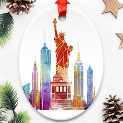 New York City Poster Watercolor Painting Illustrat Ornament (oval) by Sudhe