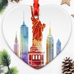 New York City Poster Watercolor Painting Illustrat Ornament (heart) by Sudhe