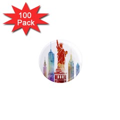 New York City Poster Watercolor Painting Illustrat 1  Mini Magnets (100 Pack)  by Sudhe