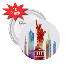 New York City Poster Watercolor Painting Illustrat 2 25  Buttons (10 Pack)  by Sudhe