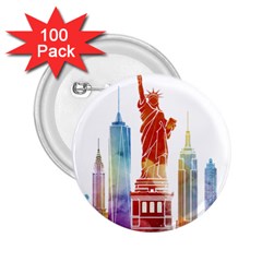 New York City Poster Watercolor Painting Illustrat 2 25  Buttons (100 Pack)  by Sudhe