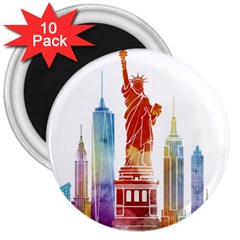 New York City Poster Watercolor Painting Illustrat 3  Magnets (10 Pack)  by Sudhe