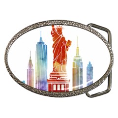 New York City Poster Watercolor Painting Illustrat Belt Buckles by Sudhe