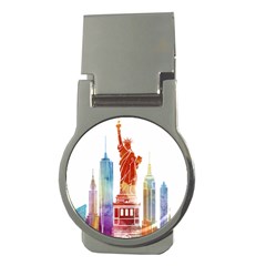 New York City Poster Watercolor Painting Illustrat Money Clips (round)  by Sudhe