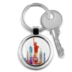 New York City Poster Watercolor Painting Illustrat Key Chains (round)  by Sudhe