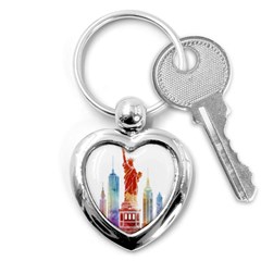 New York City Poster Watercolor Painting Illustrat Key Chains (heart)  by Sudhe