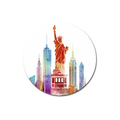 New York City Poster Watercolor Painting Illustrat Magnet 3  (round) by Sudhe