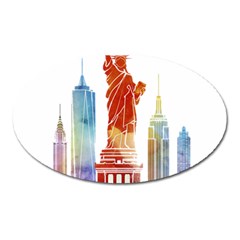 New York City Poster Watercolor Painting Illustrat Oval Magnet by Sudhe