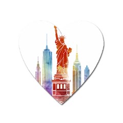 New York City Poster Watercolor Painting Illustrat Heart Magnet by Sudhe