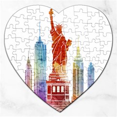 New York City Poster Watercolor Painting Illustrat Jigsaw Puzzle (heart) by Sudhe