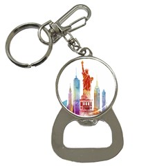 New York City Poster Watercolor Painting Illustrat Bottle Opener Key Chains by Sudhe