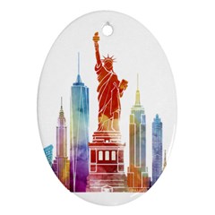 New York City Poster Watercolor Painting Illustrat Oval Ornament (two Sides) by Sudhe