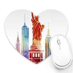 New York City Poster Watercolor Painting Illustrat Heart Mousepads by Sudhe