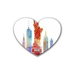 New York City Poster Watercolor Painting Illustrat Rubber Coaster (heart)  by Sudhe