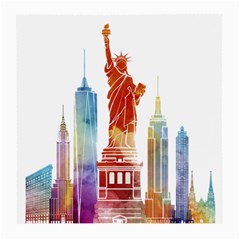 New York City Poster Watercolor Painting Illustrat Medium Glasses Cloth (2-side) by Sudhe