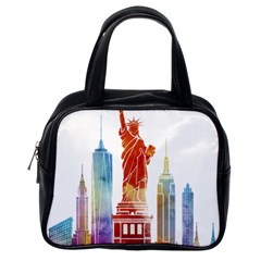 New York City Poster Watercolor Painting Illustrat Classic Handbag (one Side) by Sudhe