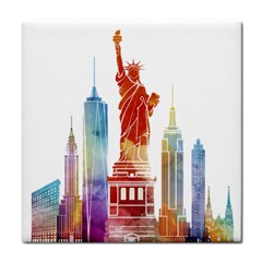 New York City Poster Watercolor Painting Illustrat Face Towel by Sudhe