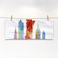 New York City Poster Watercolor Painting Illustrat Hand Towel by Sudhe