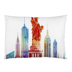 New York City Poster Watercolor Painting Illustrat Pillow Case by Sudhe