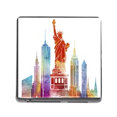 New York City Poster Watercolor Painting Illustrat Memory Card Reader (square 5 Slot) by Sudhe