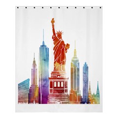 New York City Poster Watercolor Painting Illustrat Shower Curtain 60  X 72  (medium)  by Sudhe