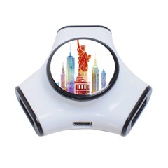 New York City Poster Watercolor Painting Illustrat 3-port Usb Hub by Sudhe