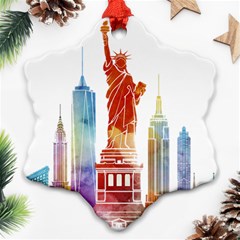 New York City Poster Watercolor Painting Illustrat Snowflake Ornament (two Sides) by Sudhe