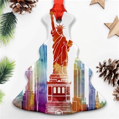 New York City Poster Watercolor Painting Illustrat Christmas Tree Ornament (two Sides) by Sudhe