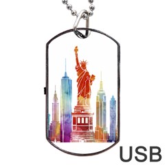 New York City Poster Watercolor Painting Illustrat Dog Tag Usb Flash (one Side) by Sudhe