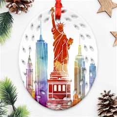 New York City Poster Watercolor Painting Illustrat Ornament (oval Filigree) by Sudhe